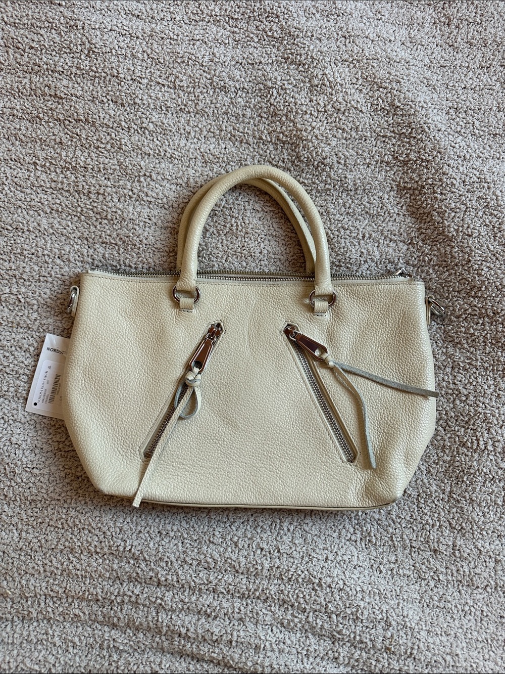 Rebecca Minkoff Micro Moto Women's Leather Satchel Shoulder Bag in Eggshell